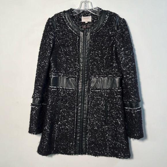 LAUNDRY by Shelli Segal Career City Faux Leather Metallic Tweed/Boucle Coat SZ M - Picture 3 of 16